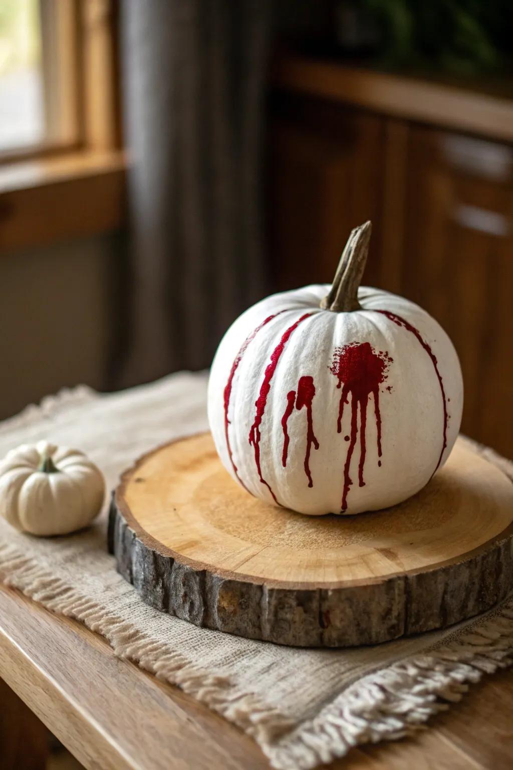 A chilling touch of artistry: Scandinavian simplicity combined with bone-chilling style. #PumpkinArt #GoryGash