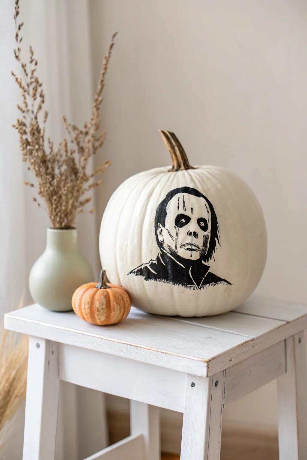 Showcase your creativity with a simple take on horror! This chilling pumpkin design adds an element of sophistication to Halloween decorations. 🎃✨