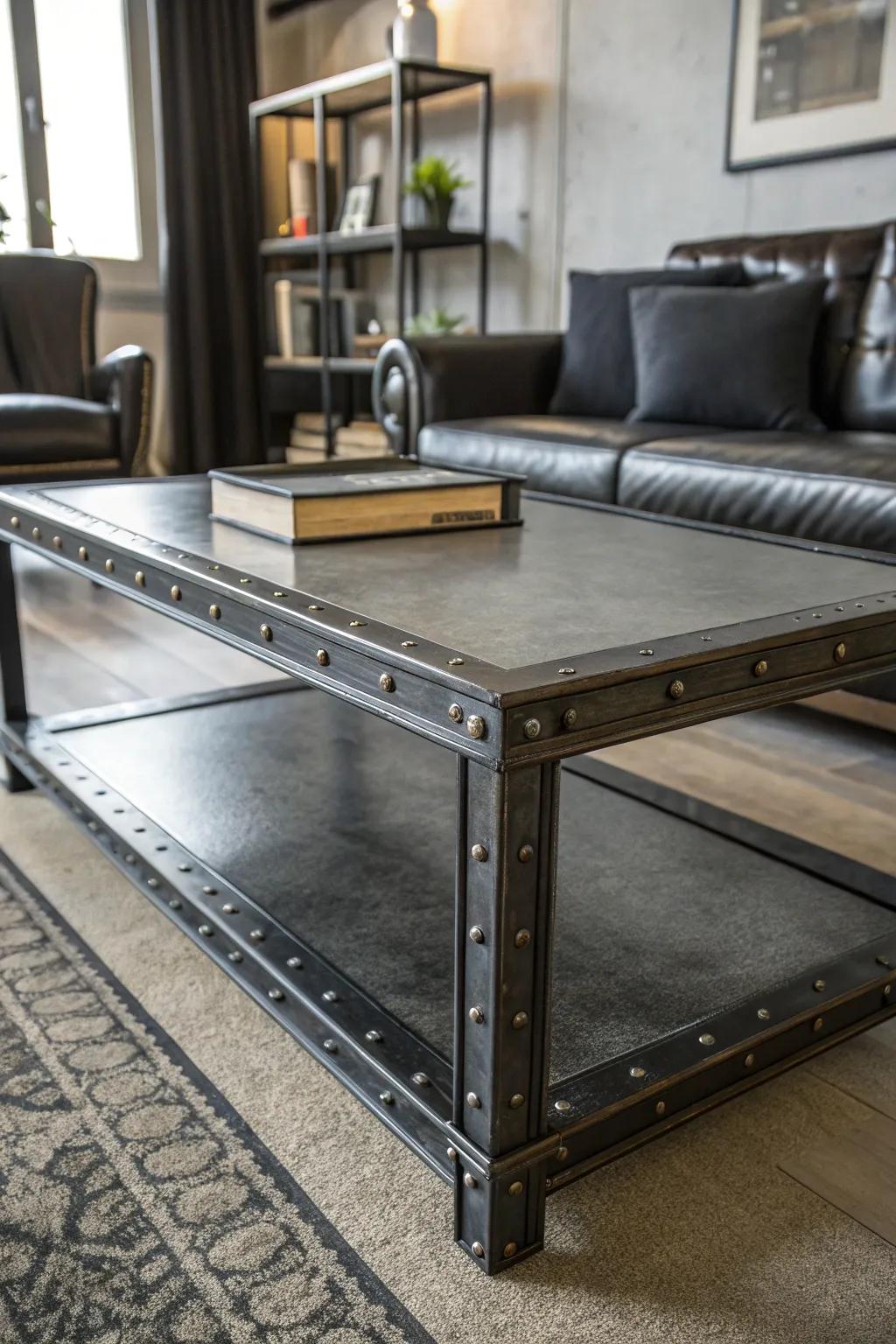 A handcrafted metal coffee table that perfectly balances rugged charm and everyday practicality.