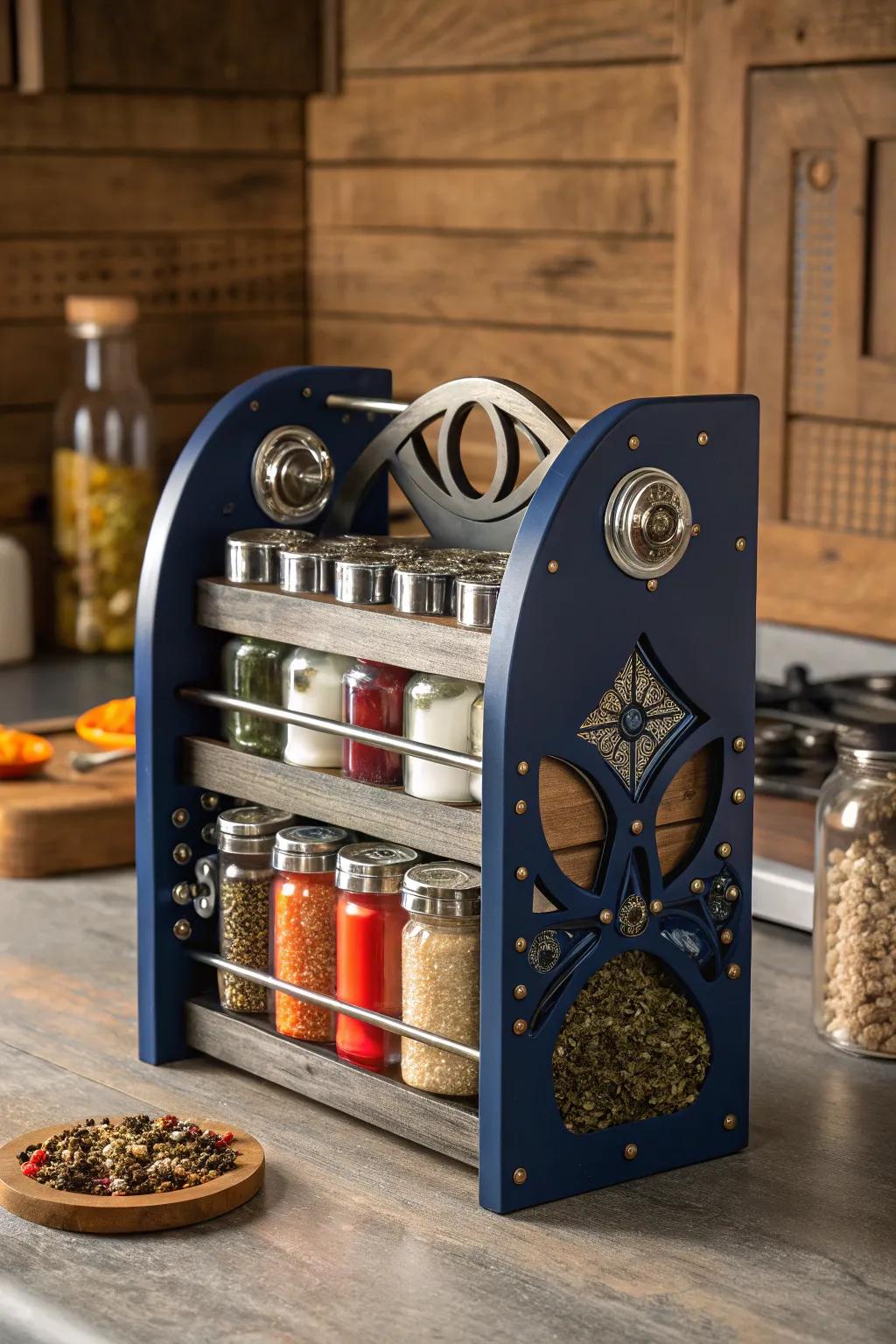 Elevate your kitchen's organization with a custom metal spice rack that combines style and function.