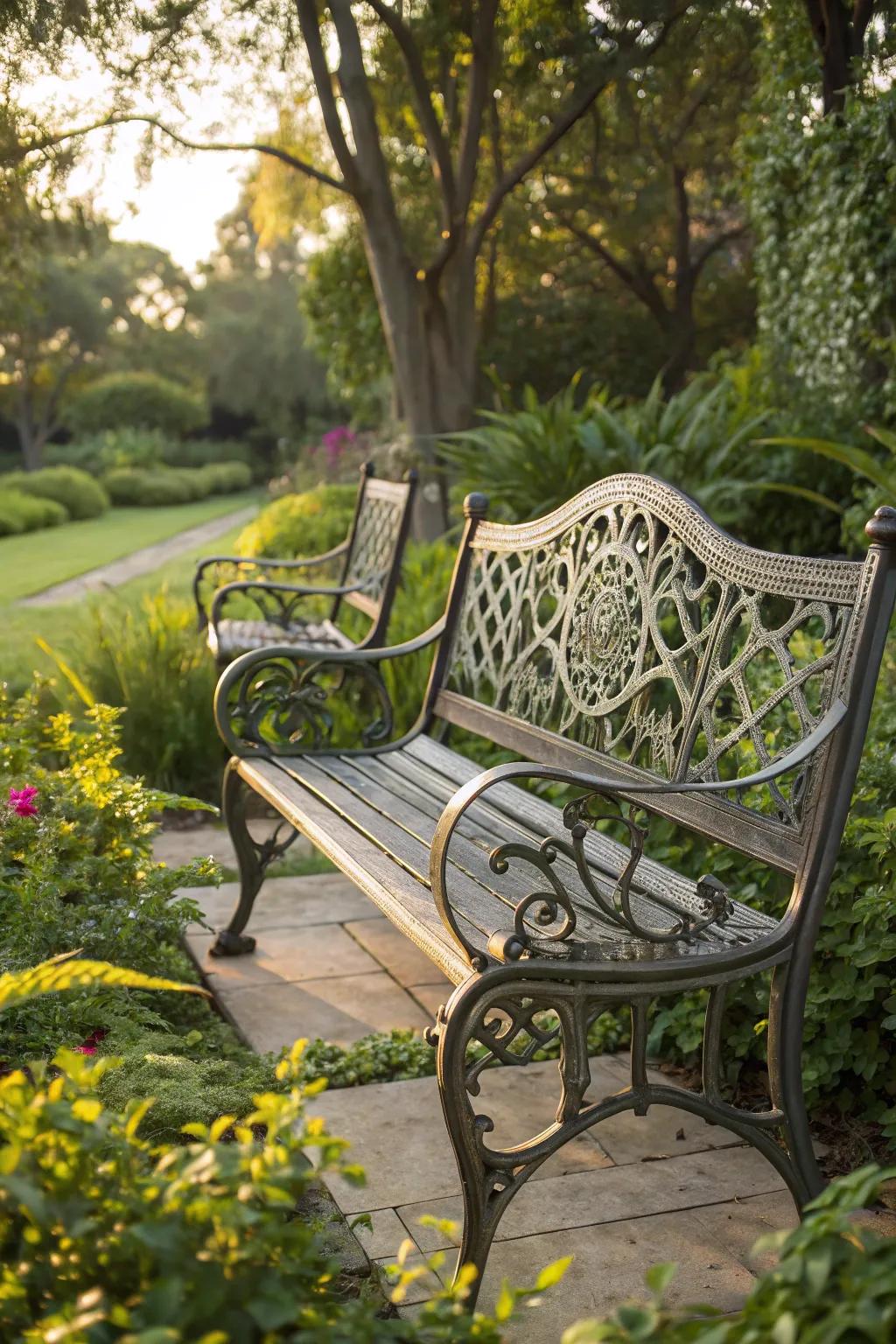 A beautifully crafted metal bench that enhances your outdoor living space with style and durability.
