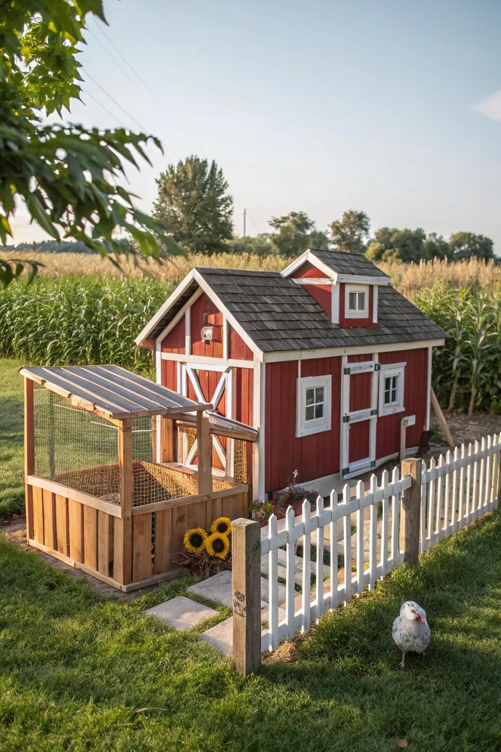Transform your chicken coop into a picturesque small farmhouse for a touch of rustic charm.