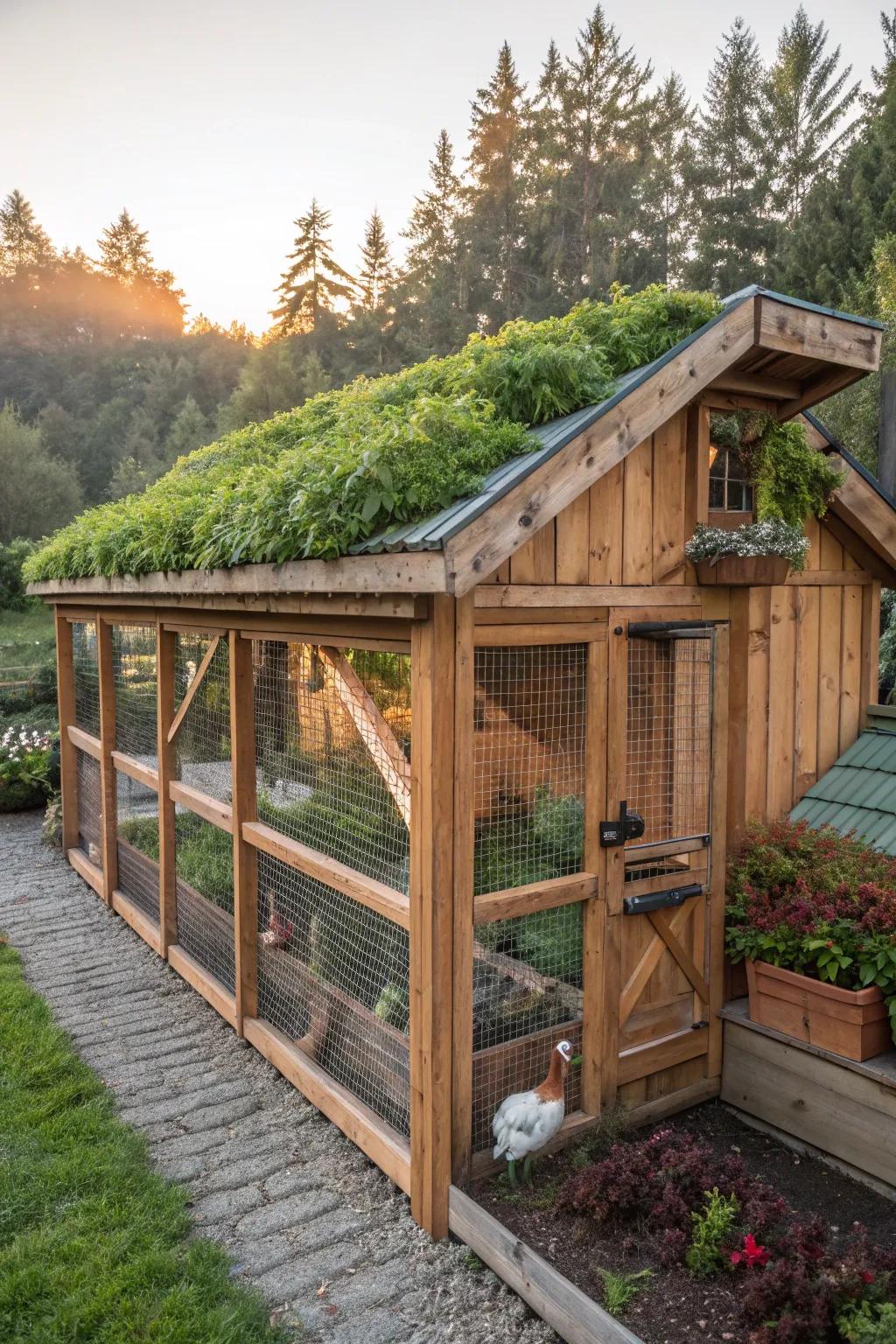 Improve your chicken coop with the charm of a green roof-where craftsmanship meets sustainable design.