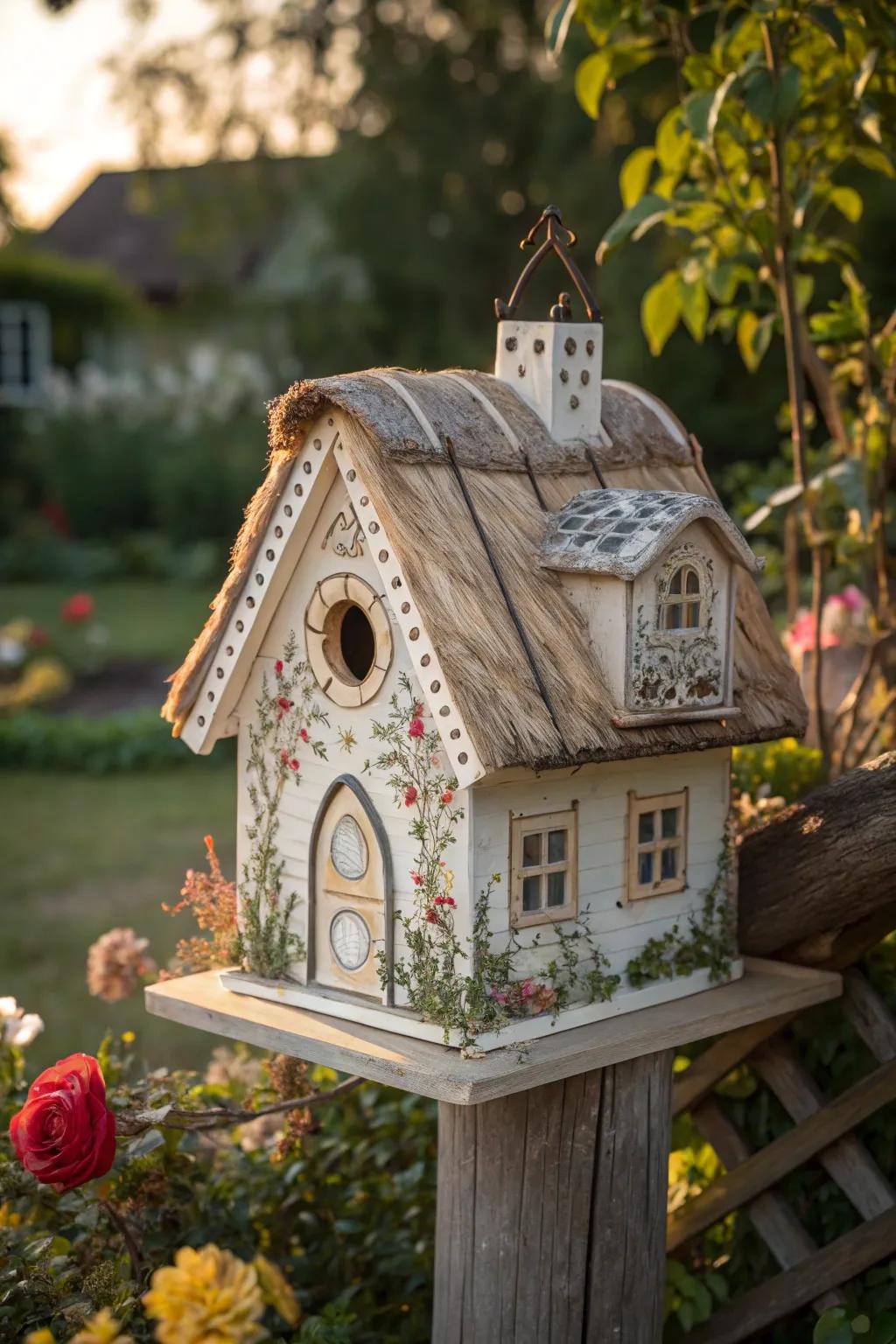 Step into a storybook realm with this enchanting fairy tale abode birdhouse.