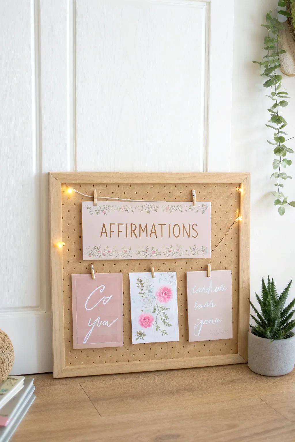 Accept creative energy and positive outlook with an attractively simple pin board that promotes a development mindset.