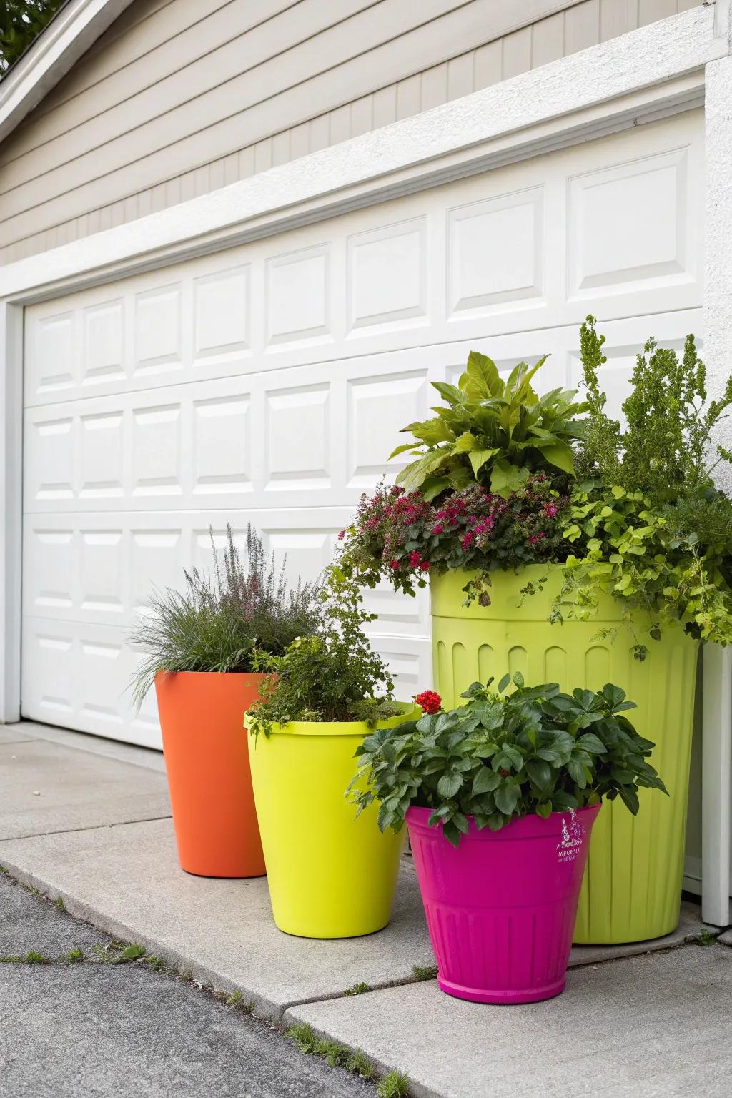 Differing pot colors make for a show that is vibrant and eye-catching.