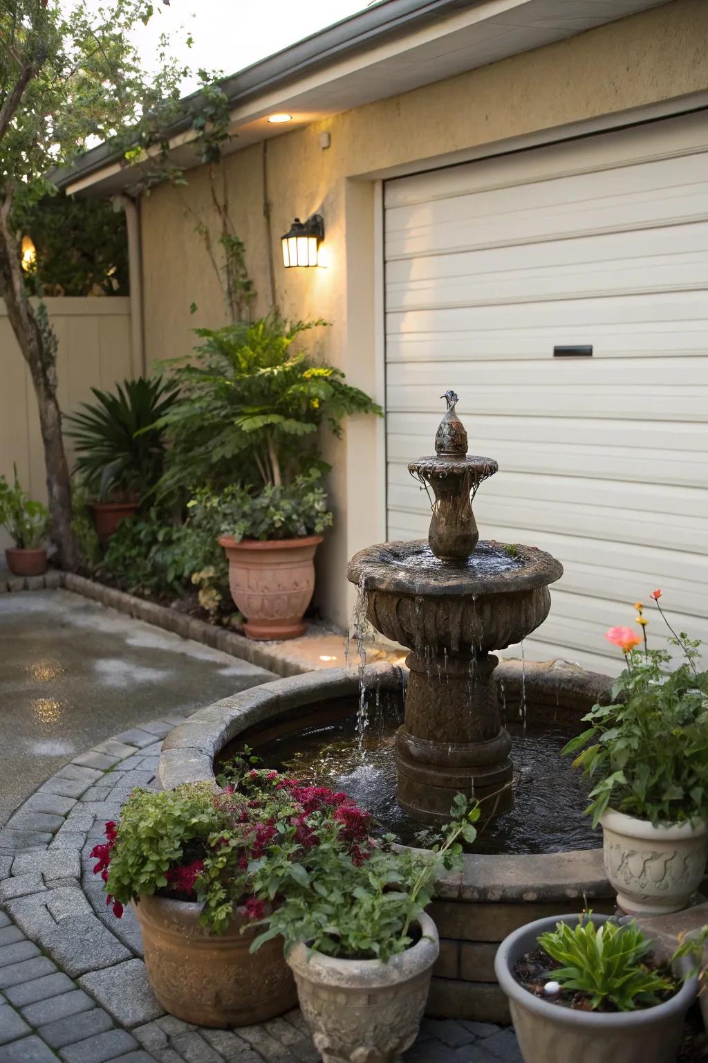 A watering feature adds peace and appeal.