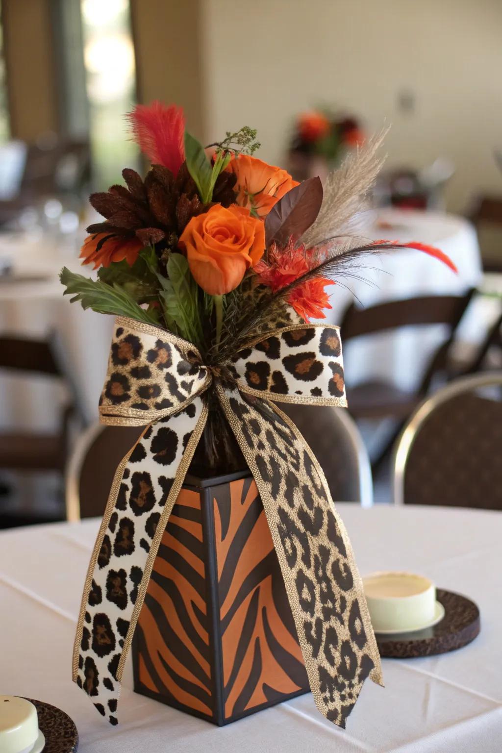 Animal print accents unify the safari look.