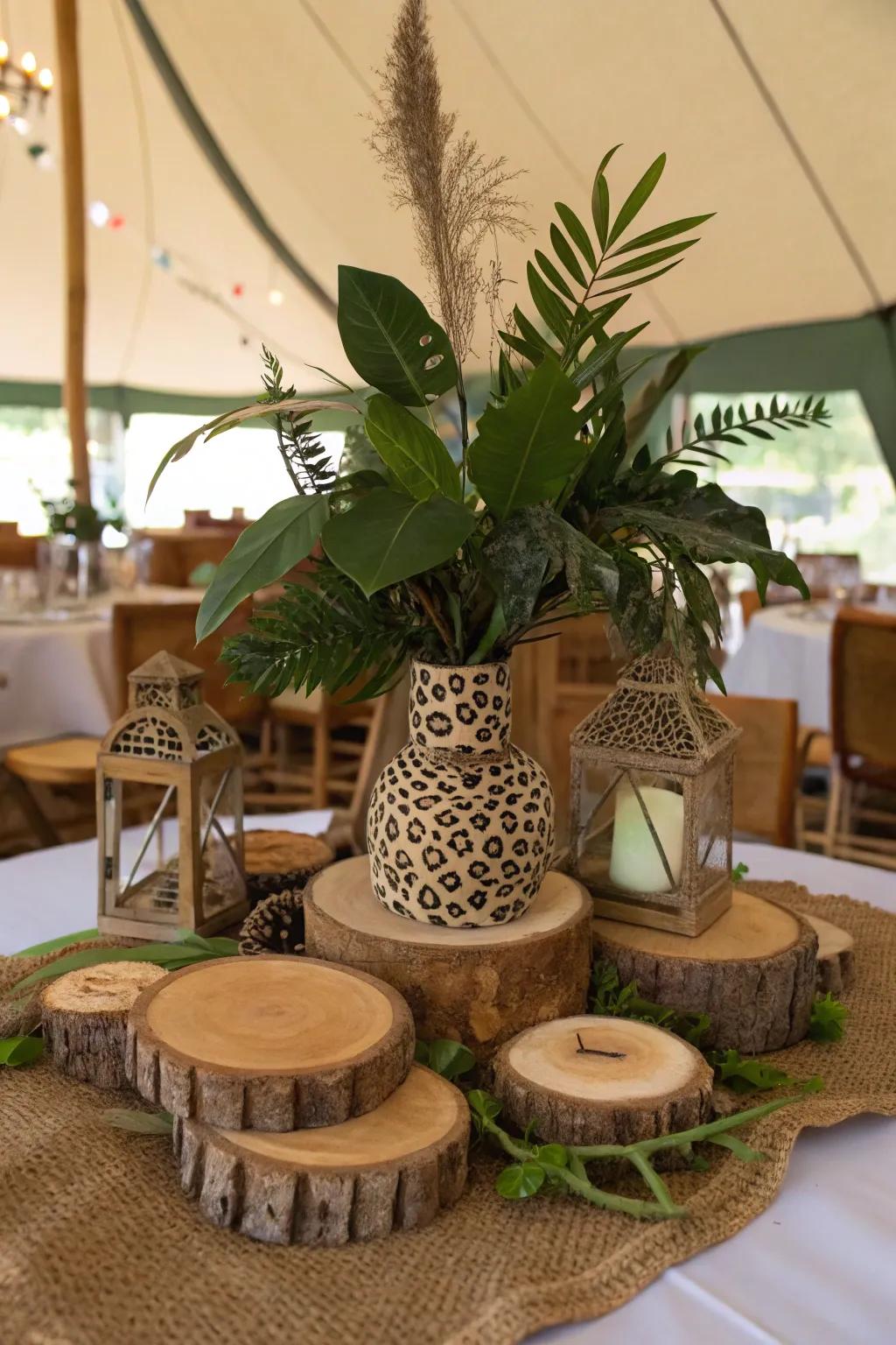 Rustic wood accents add earthy texture.