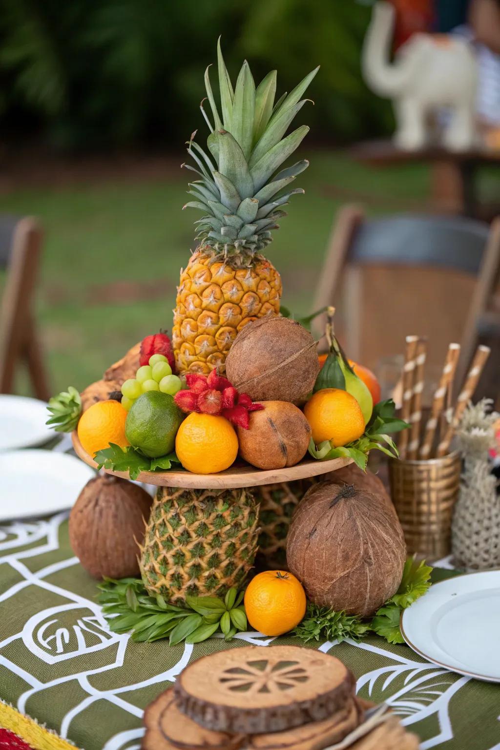 Tropical fruits add vibrant color and fun.