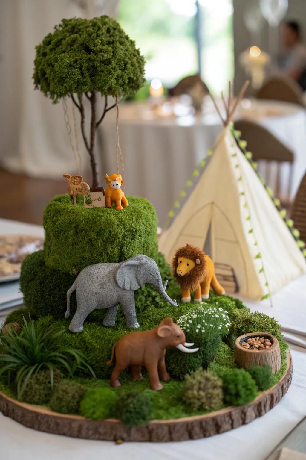 Creative moss accents add natural texture.