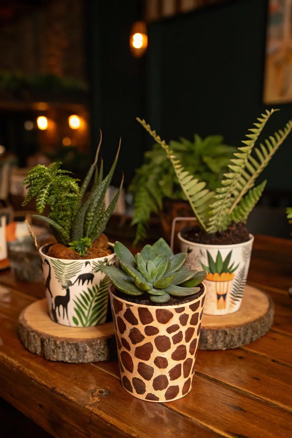 Living miniature plants add freshness and life.