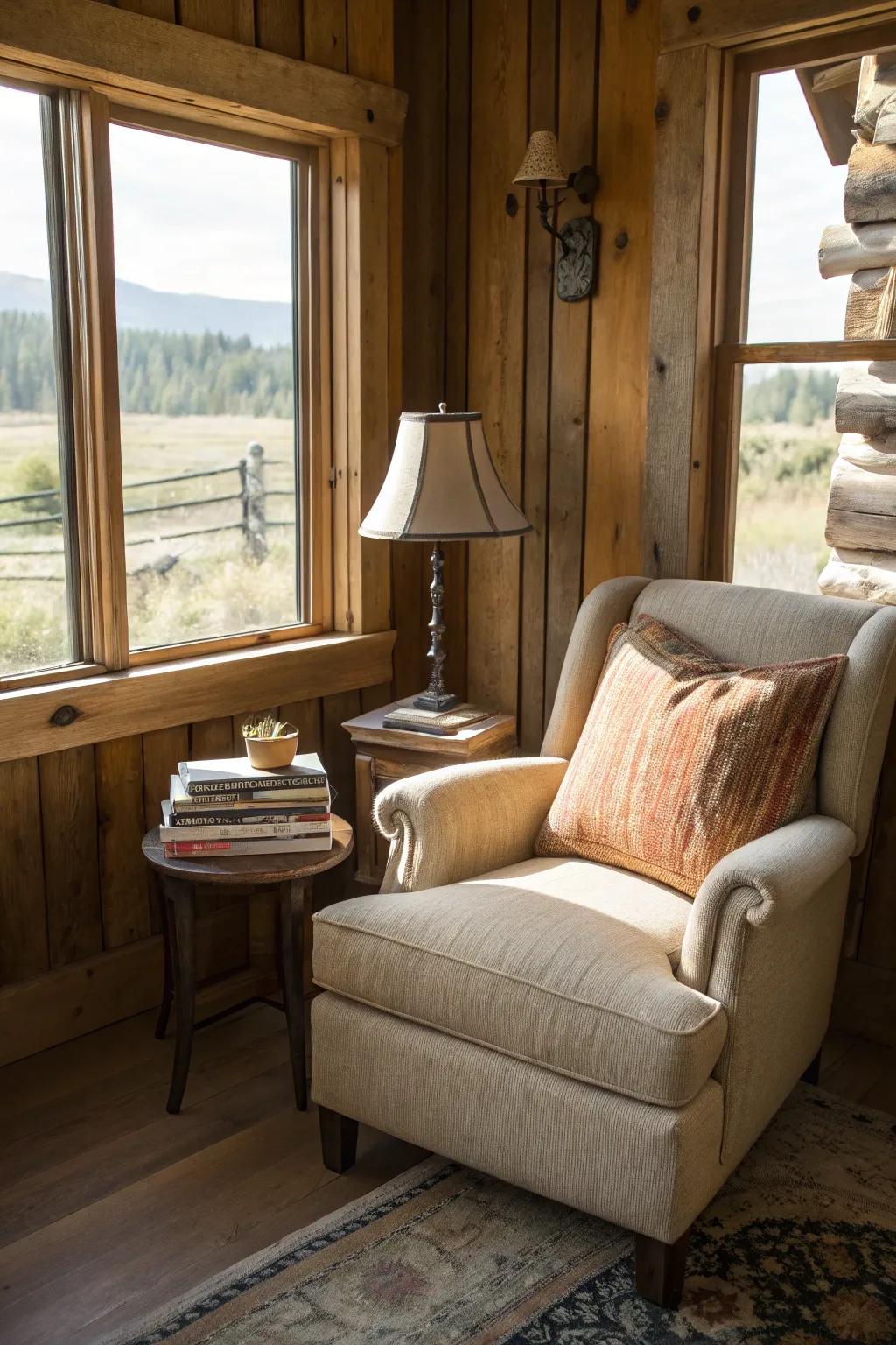 A cozy nook offers a perfect retreat for reading and unwinding.