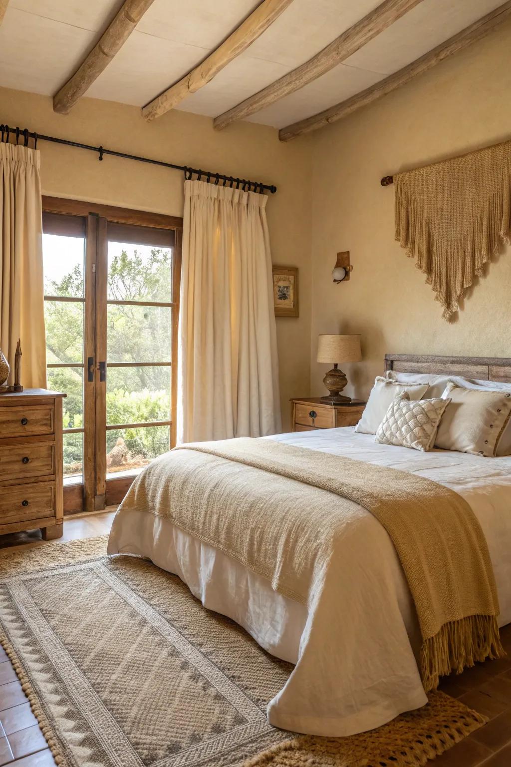 Earthy fabrics provide comfort and a grounded feel.