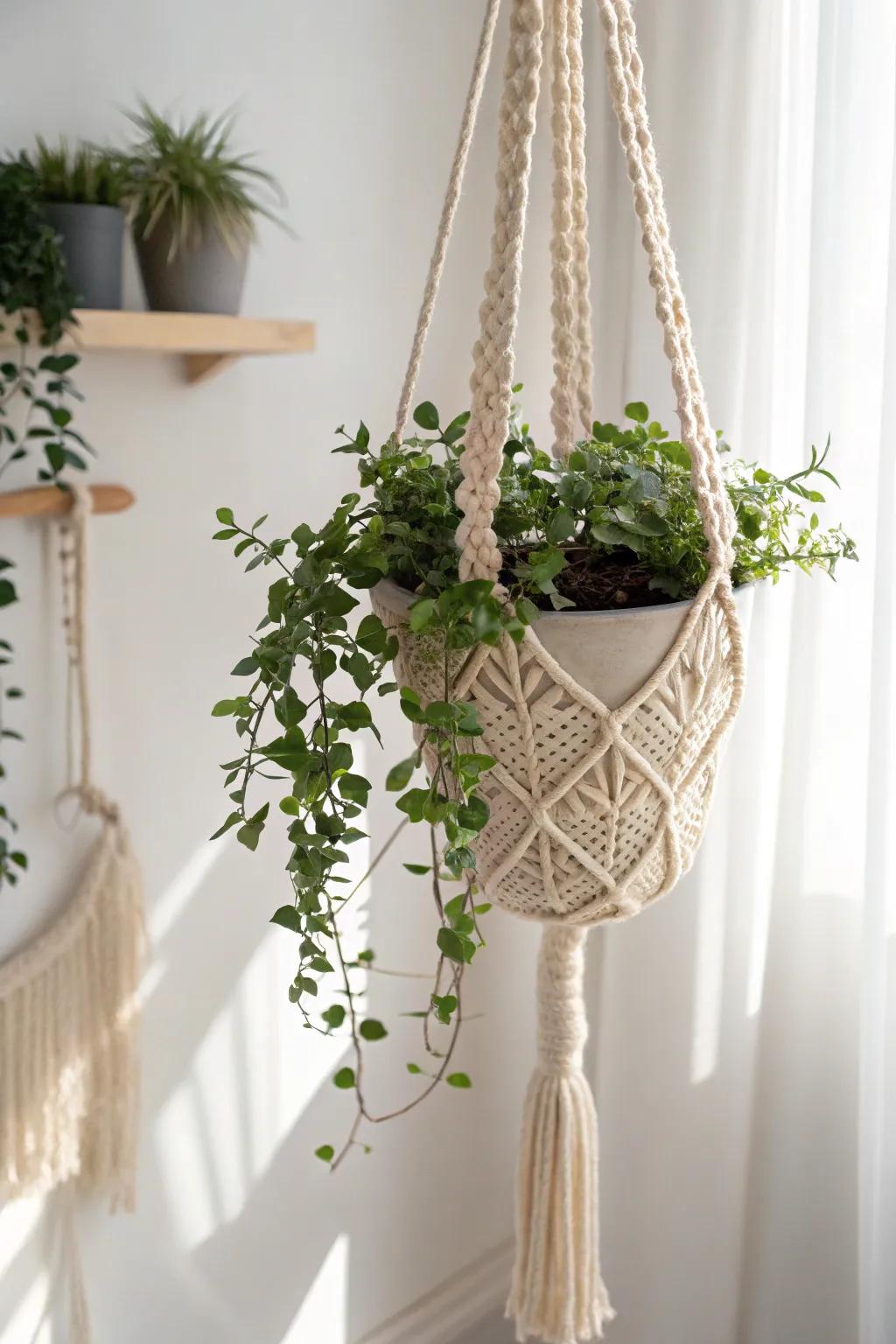 Make your indoor garden better with a fancy handmade crochet plant hanger.