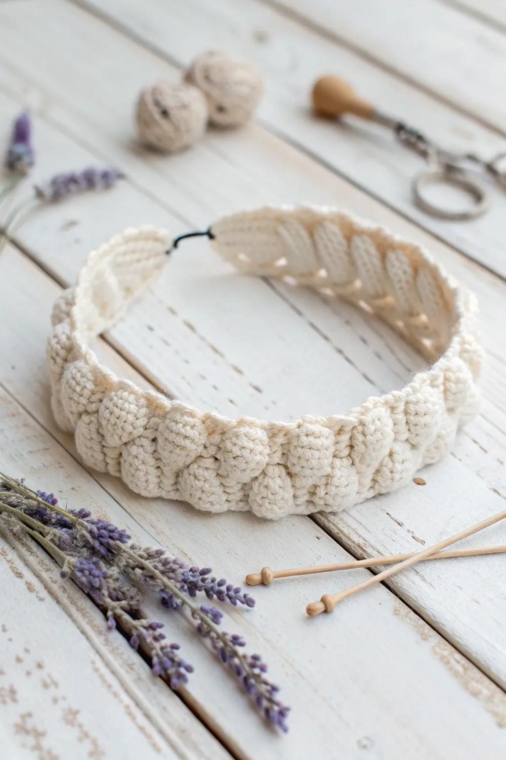Take your hair game to the next level with a chic crochet bobble headband-perfect for a bit of handmade beauty.