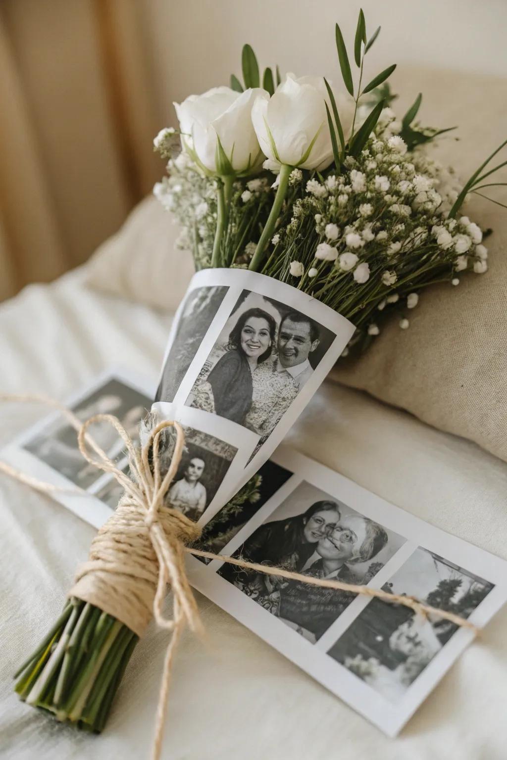 Encapsulate your memories: A bouquet encased in cherished moments.