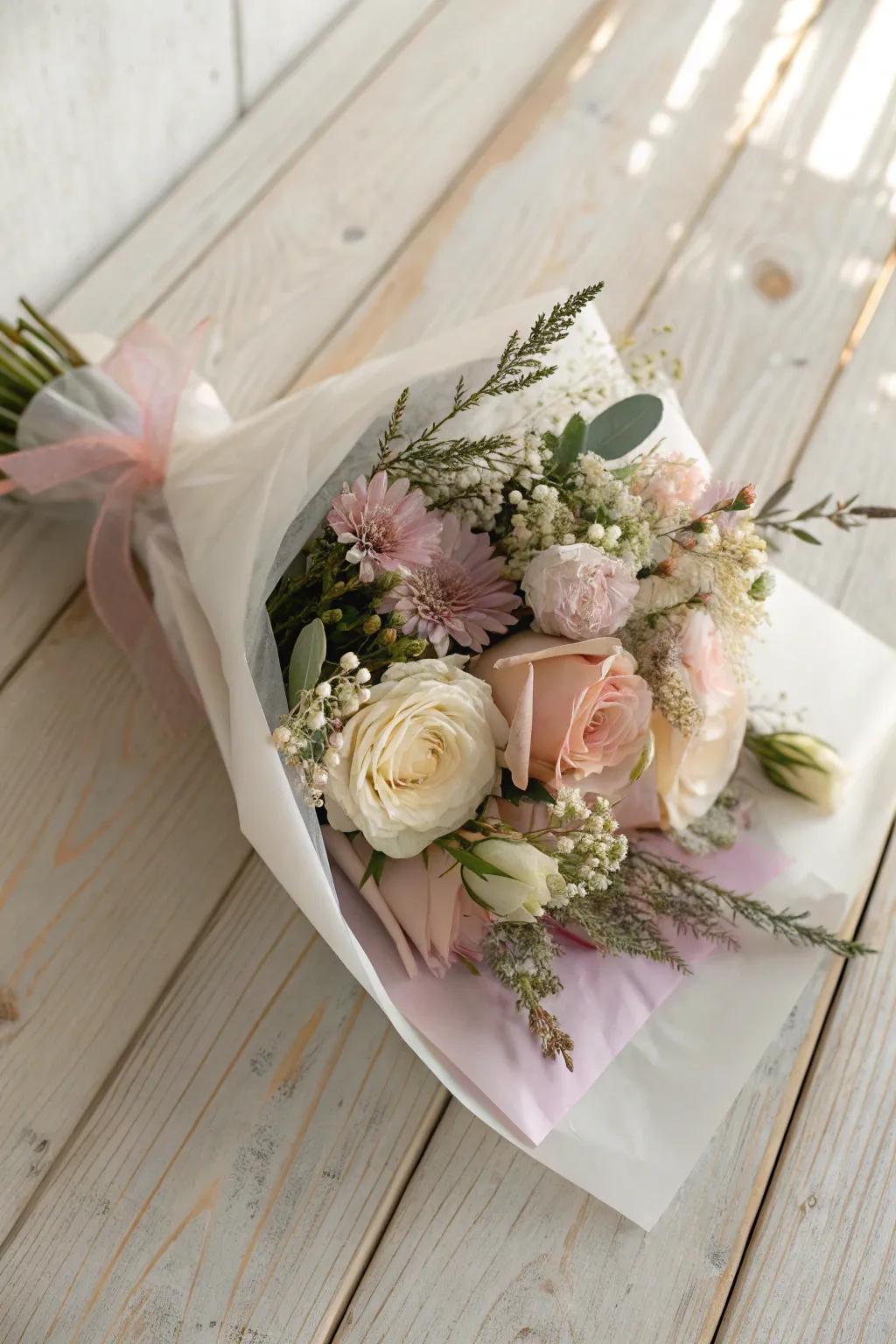 Elevate your floral arrangement with the subtle beauty of paraffin layered wrapping.