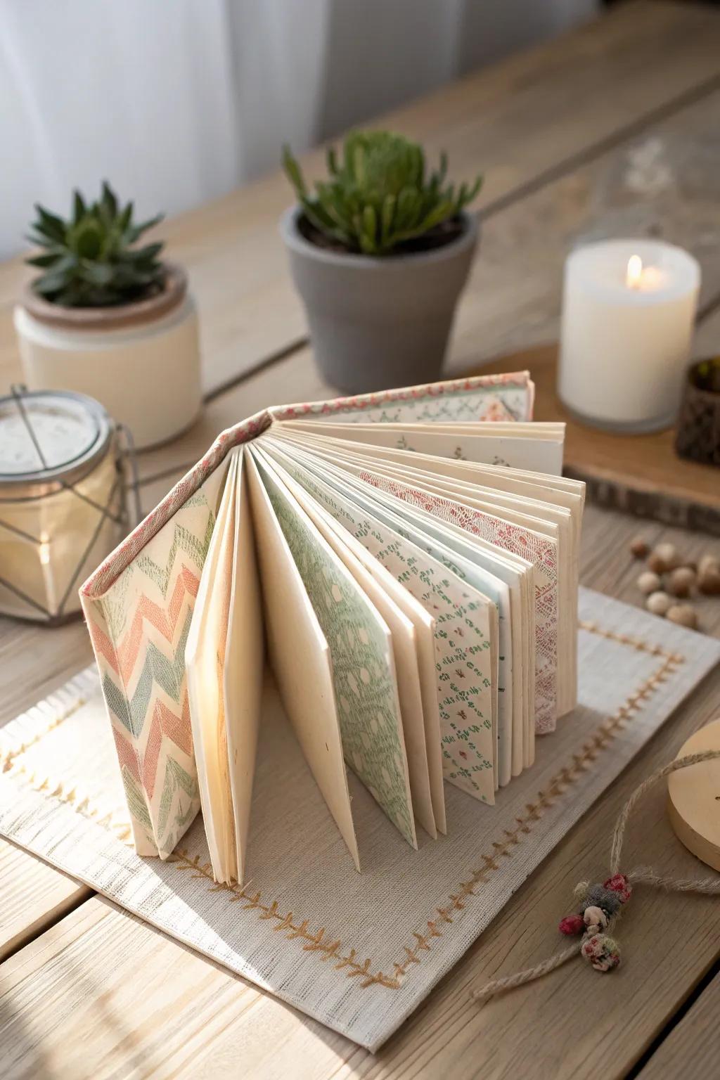 Enjoy the playful elegance of a fold-out journal, blending creativity with functionality.