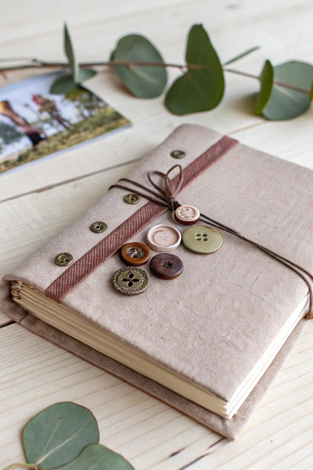 Add a quirky vintage fastener for a unique journal closure, perfect for a creative writing nook.