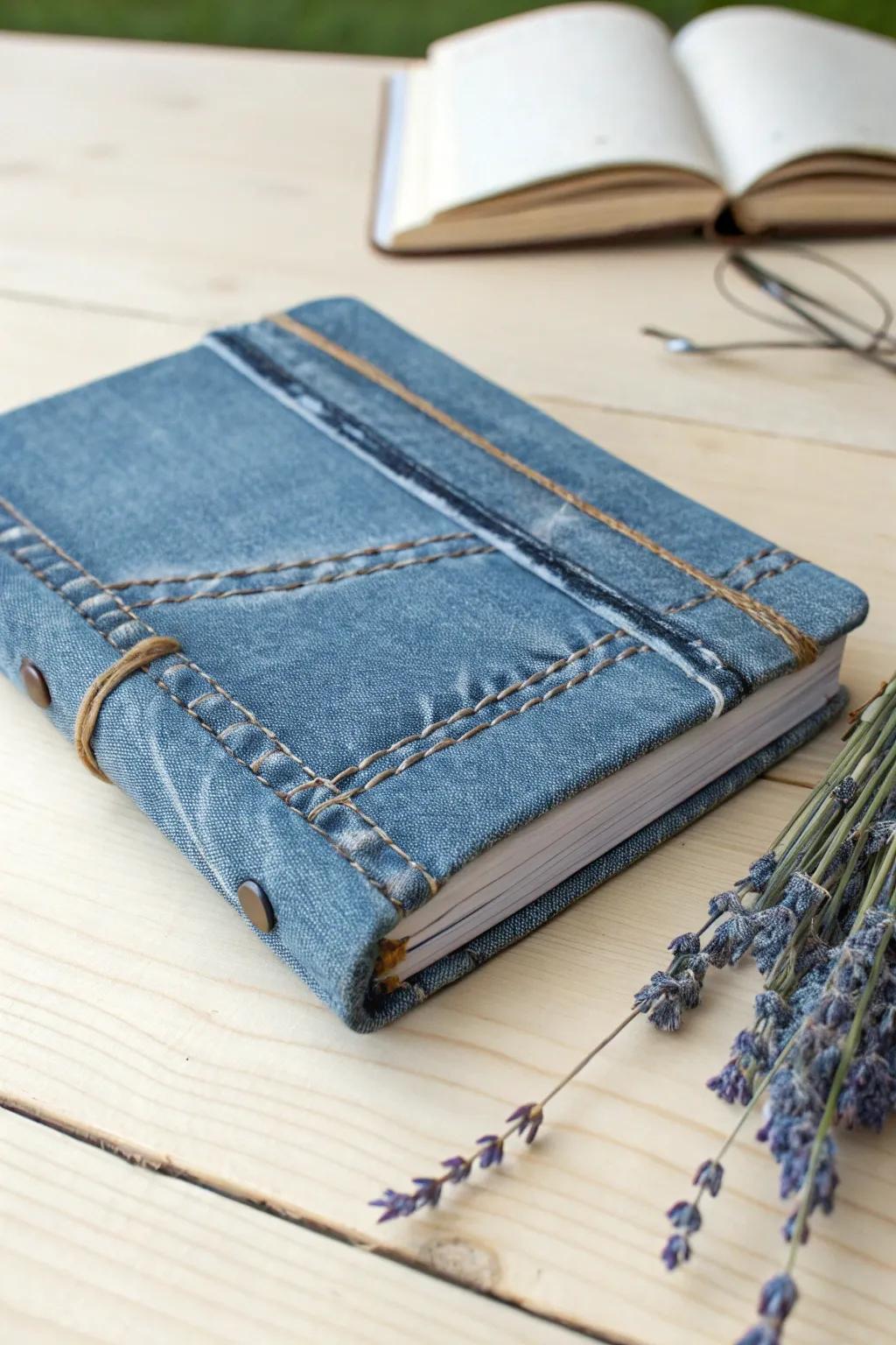 Revitalize your worn denim by crafting a durable and stylish denim wrap journal.