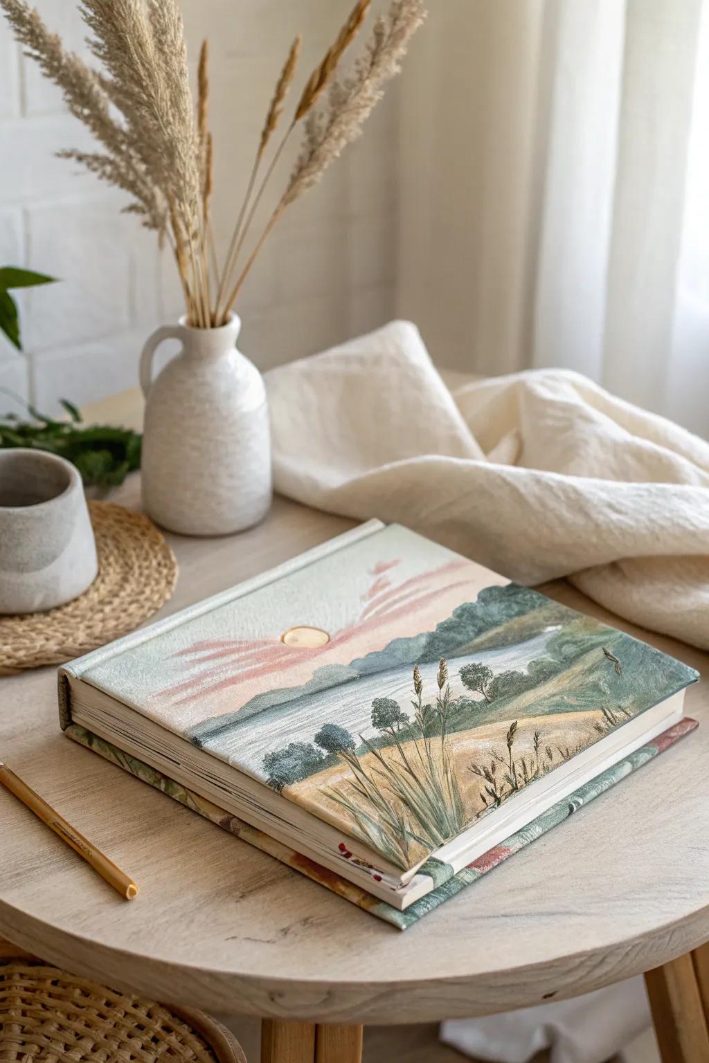 Embrace simplicity and natural beauty with a hand-painted journal cover that inspires daily creativity.