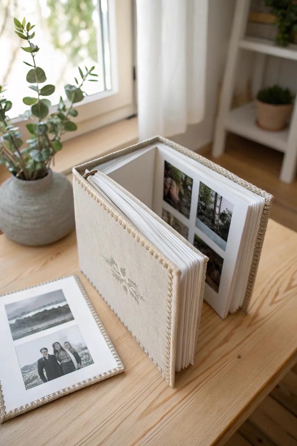Stylishly preserve memories with a handmade photo album journal, blending simplicity and elegance.