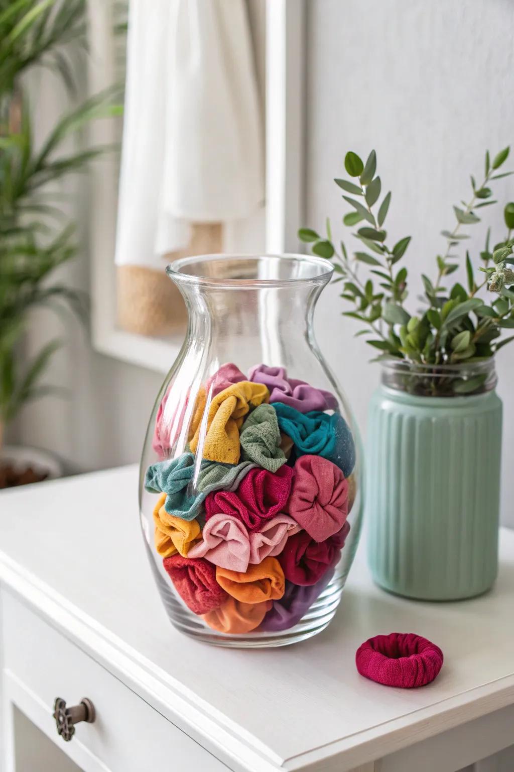 Transform your hair accessory collection into a stunning display using transparent containers. #MinimalistBeauty #BohoChic