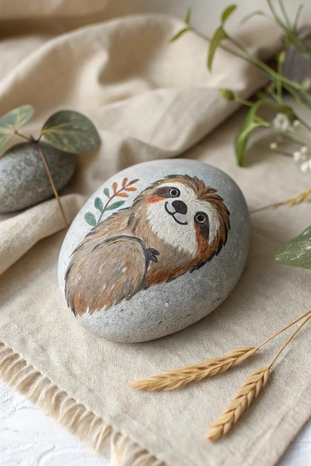 Capture the tranquil charm of sloths with this beautifully fashioned stone painting.