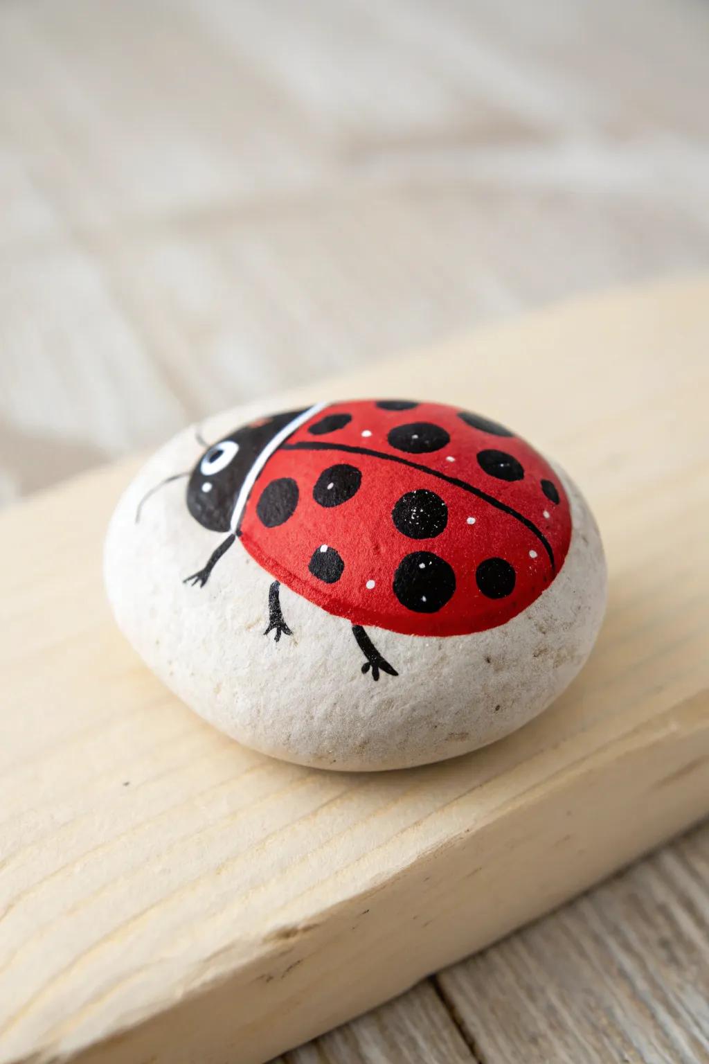 Infuse a hint of whimsy into your area with this enchanting Scandinavian-inspired ladybug rock artwork.
