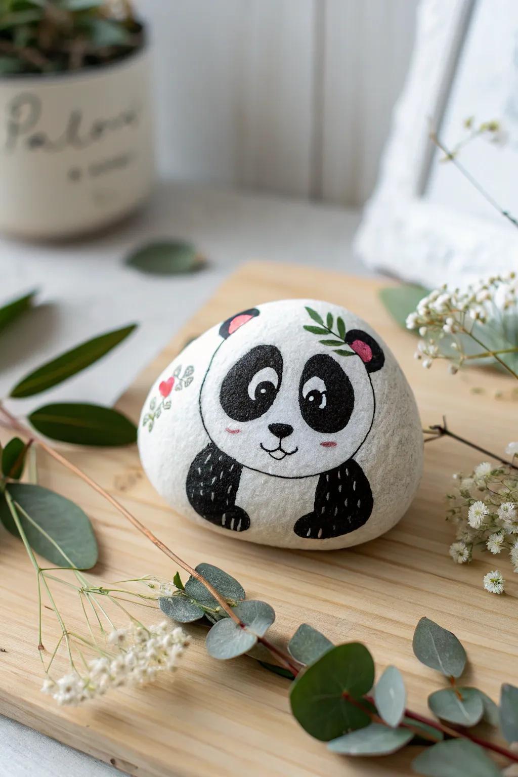 Embrace the delightful allure of a cartoonish panda stone, a pleasing fusion of art and nature.