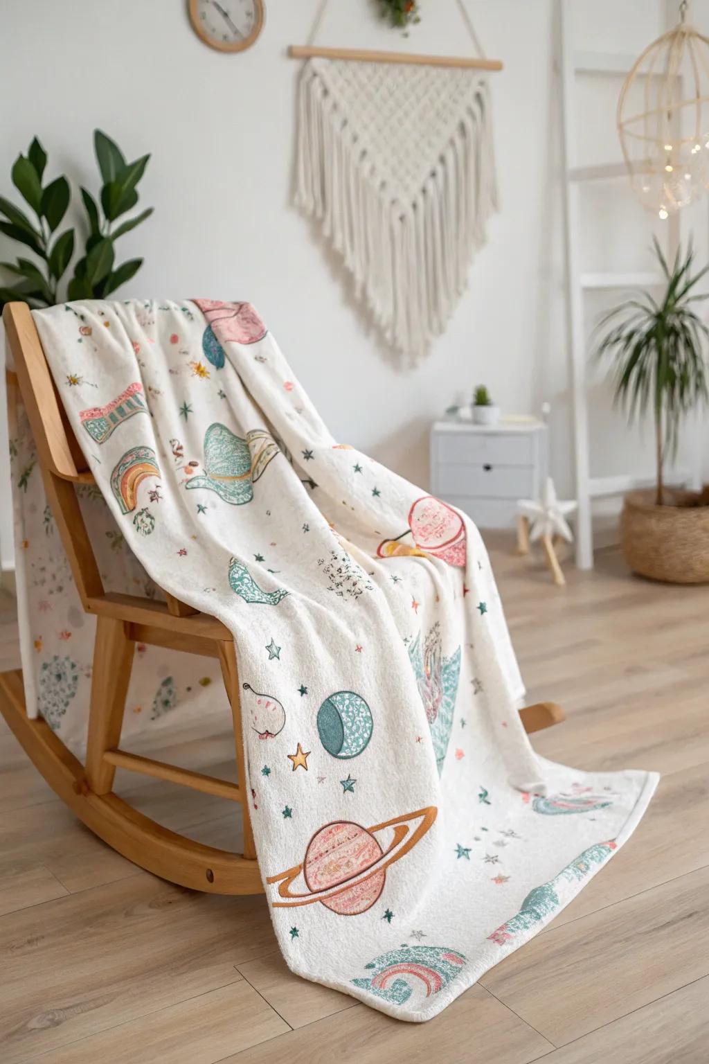Wrap your little one in a universe of comfort with this space-themed handmade blanket.
