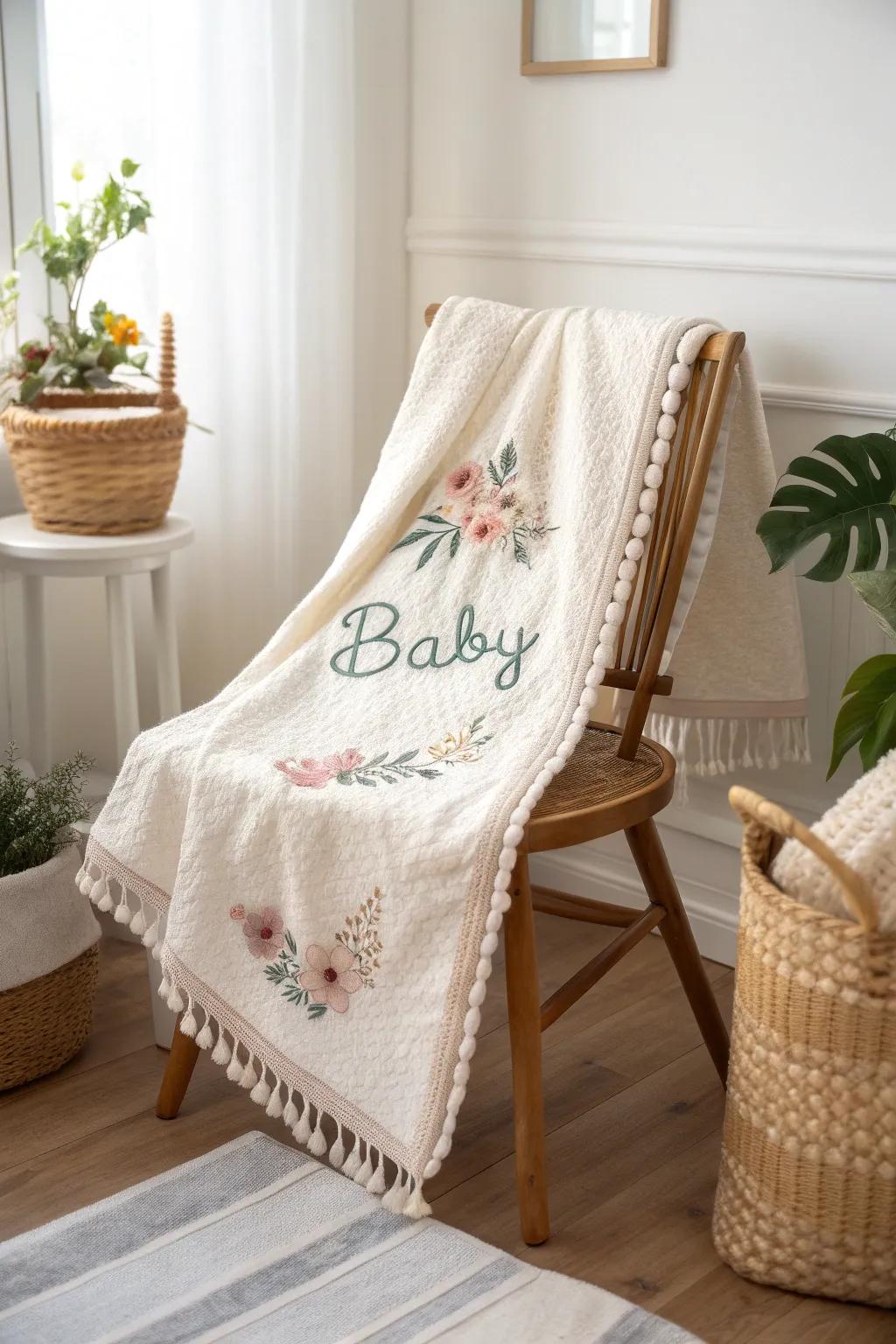 Incorporate a personal motif via sublime needlework onto a handmade baby blanket, ideal for establishing prized memories.