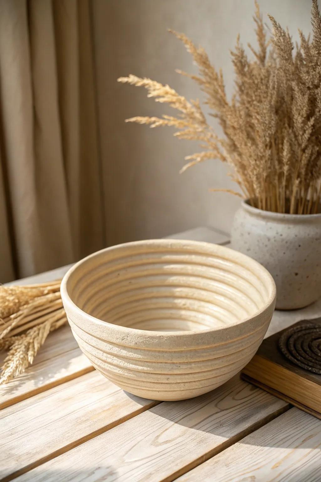Celebrate minimalism with this handcrafted coil bowl, a perfect addition to any modern home.