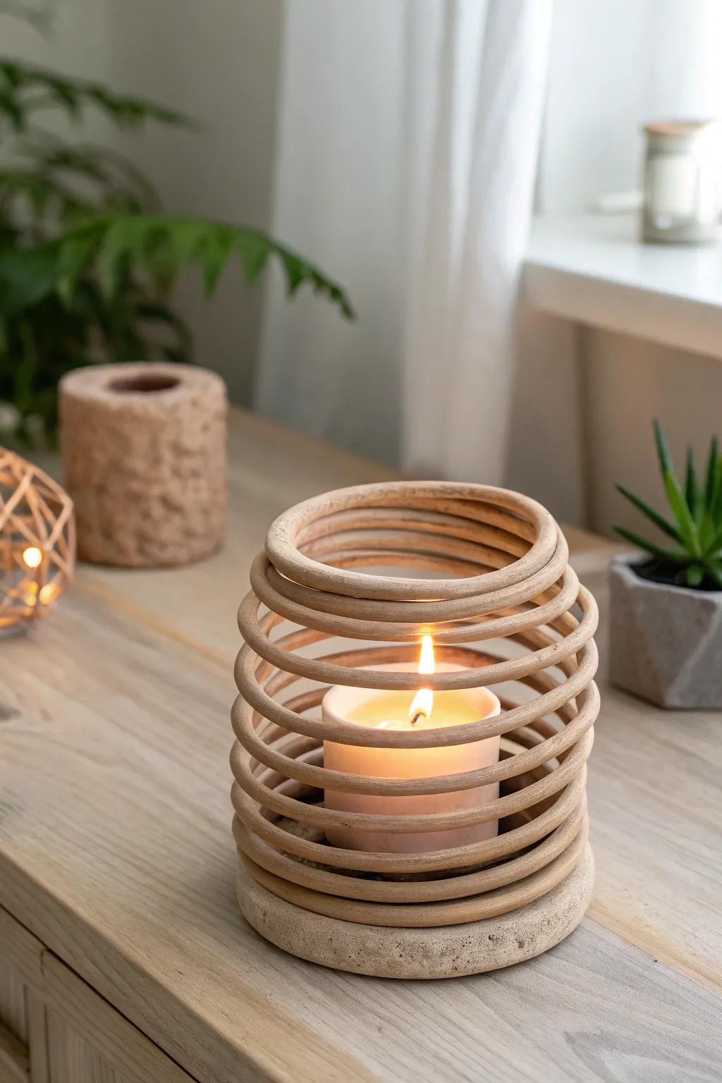 Bring warmth to your space with a handmade coil tea light holder.