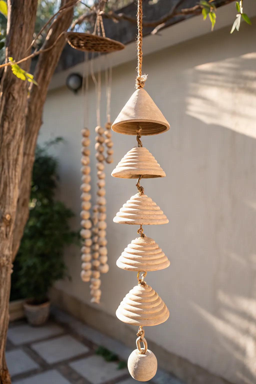 Create peaceful sounds with a handmade coil wind chime for your outdoor retreat.