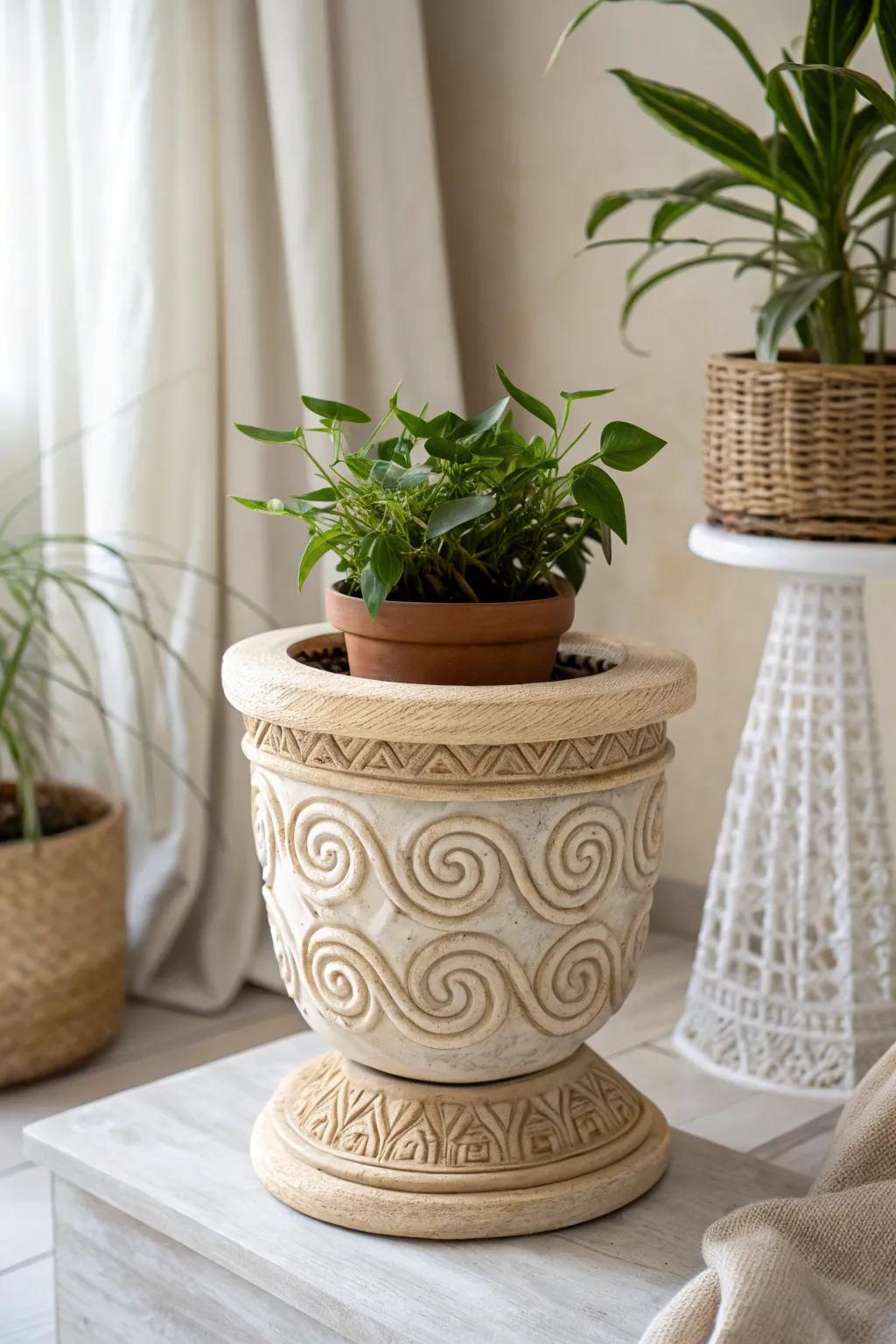 Showcase your plants with a handcrafted coil plant stand that blends simplicity and artistry.