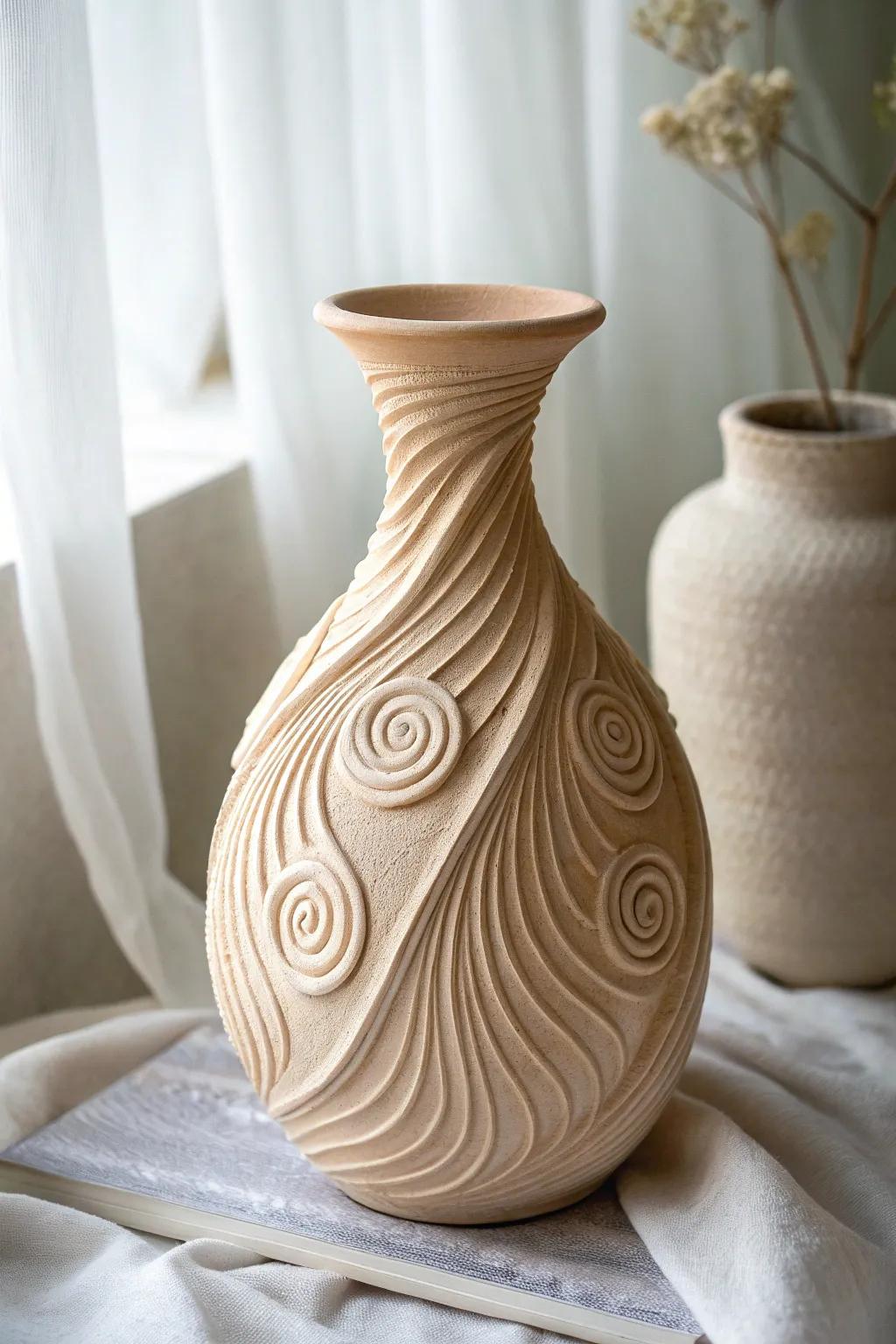 Add understated elegance with a spiral coiled vase that captivates with its artistic form.