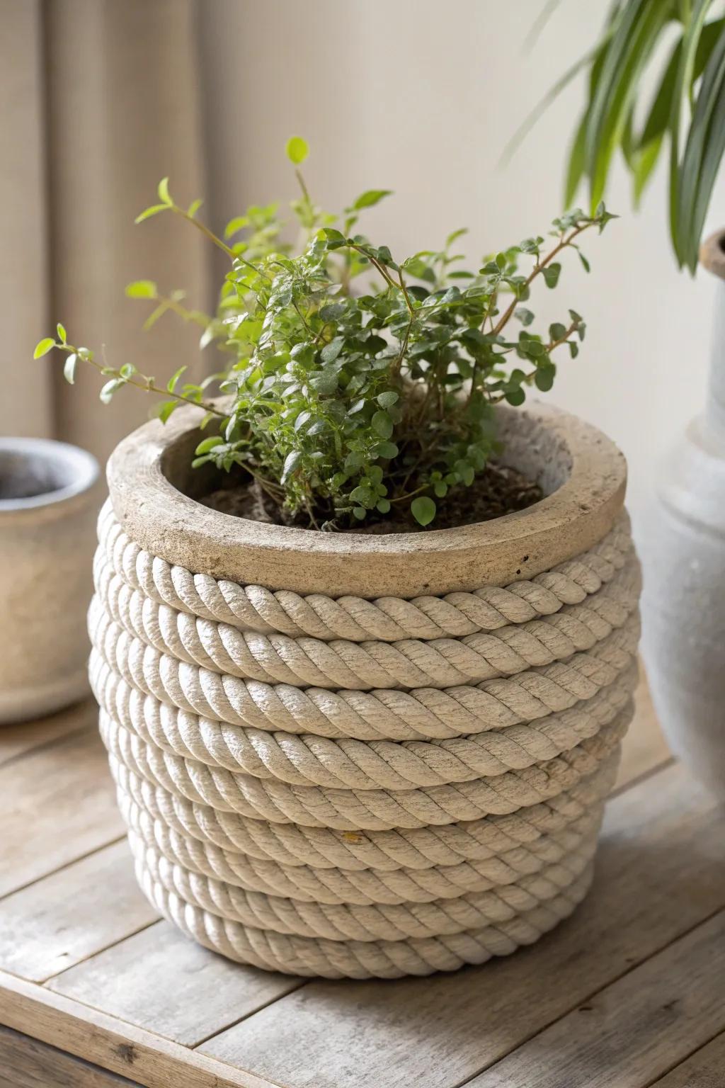 Add character to your plants with a textured coil planter that combines simplicity and craftsmanship.