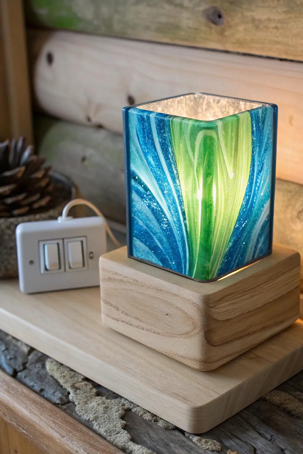 Country Sophistication: Where nature meets artistry in this striking fused glass night light.
