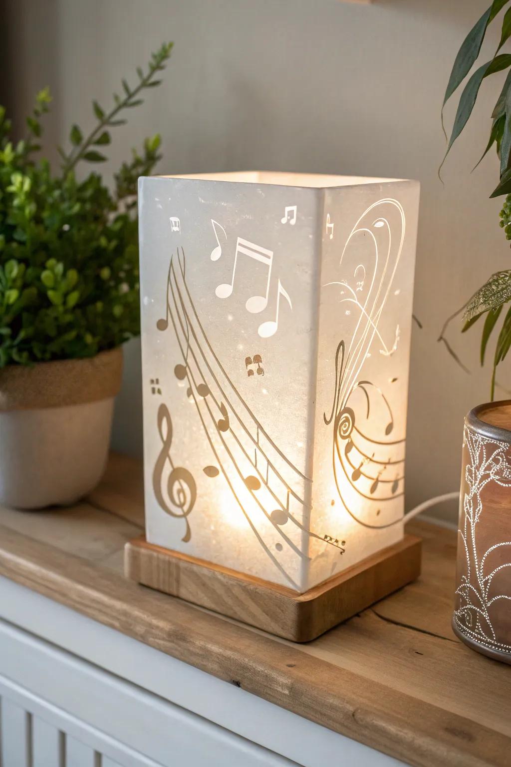 Brighten your love for music with this elegantly crafted fused glass night light, ideal for adding a touch of harmony to any room.