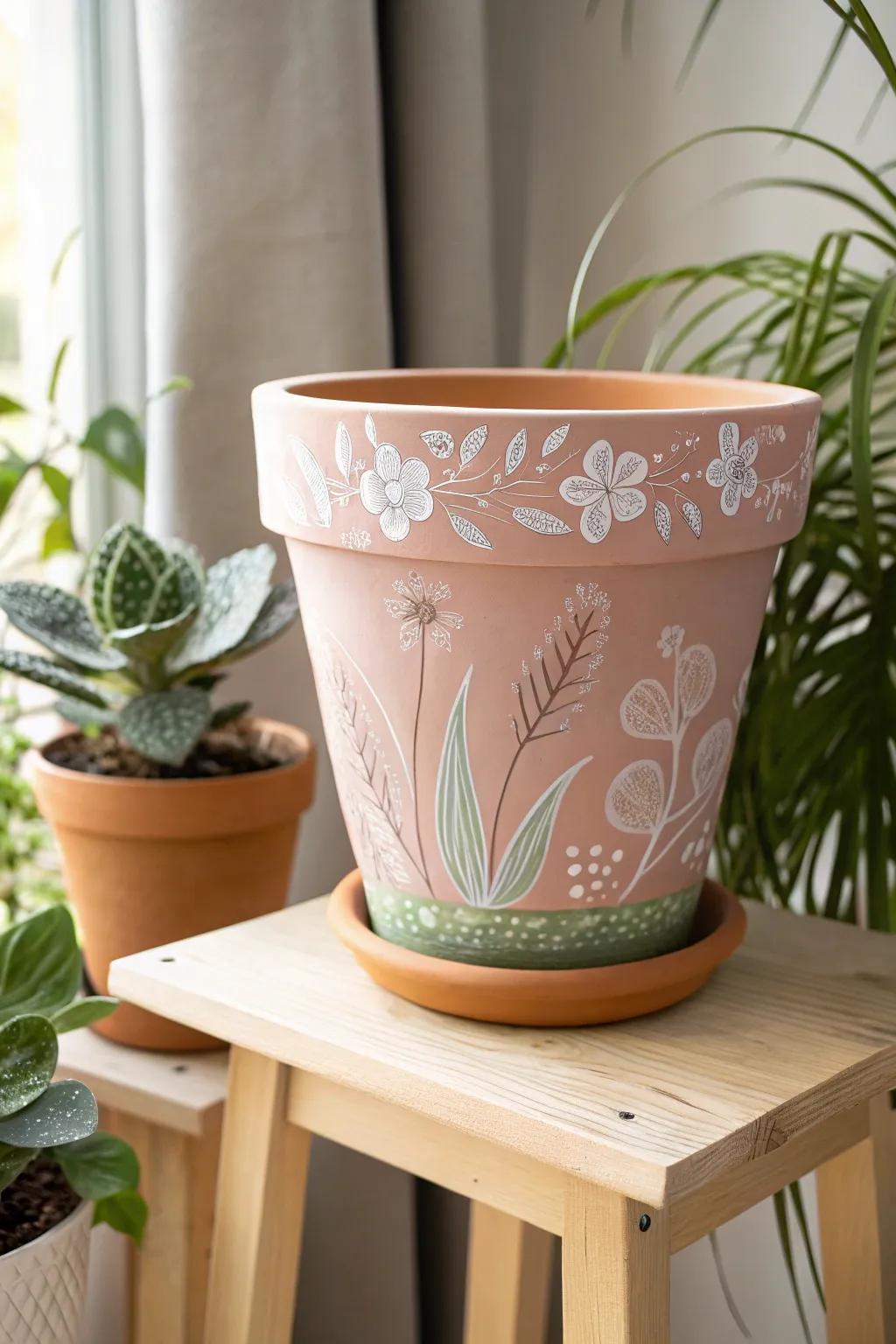 Incorporate a hint of artistry into your garden using painted floral vessels-where creative flair converges with nature.