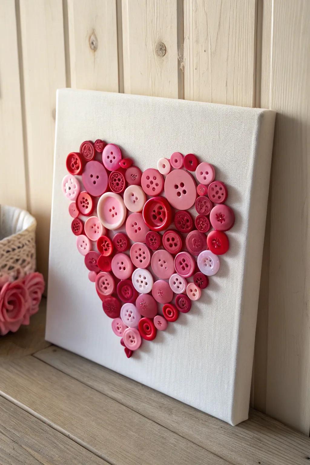 Express love with a delicate heart-shaped button design.