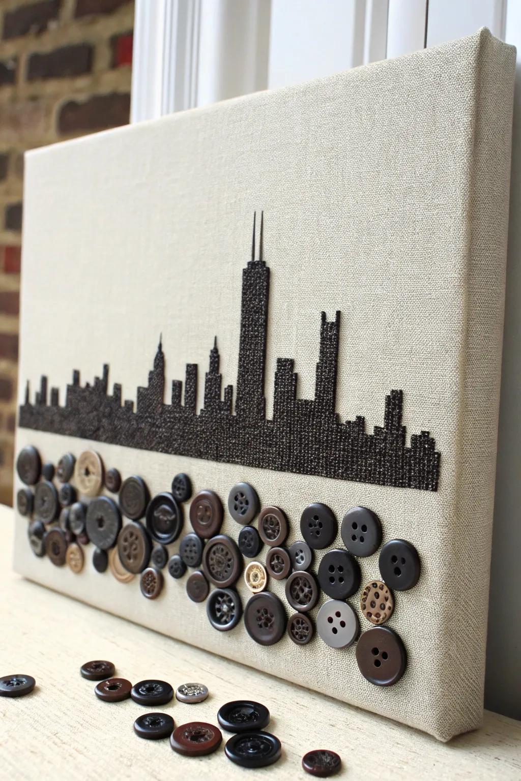 Add a modern touch with a button cityscape.