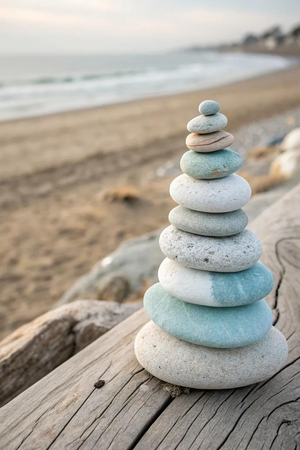 Uncover the tranquil beauty of beach pebble lighthouses - a simple masterpiece for your seaside decor.