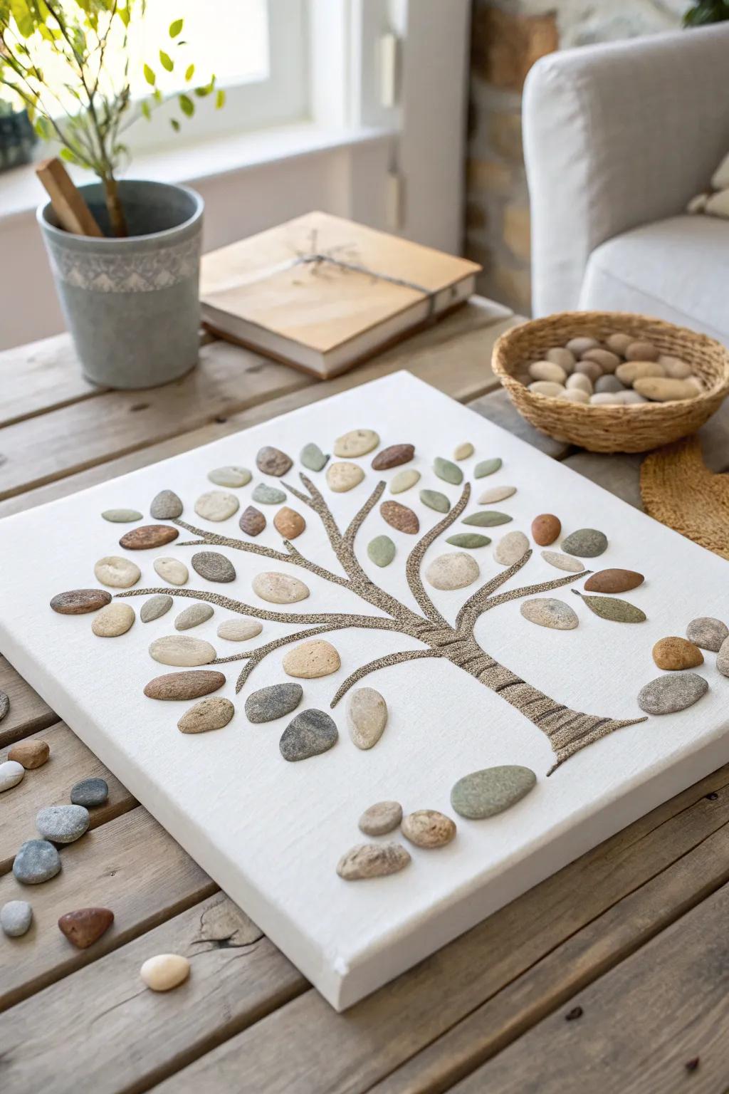 Embrace nature's artistry with this peaceful pebble tree creation, ideal for adding a hint of earthy elegance to your space.