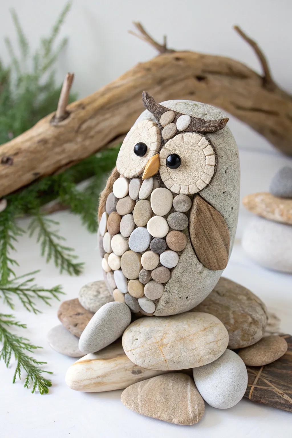 Capture the allure of wildlife with this simple pebble owl artwork-ideal for bringing a playful touch to any setting!