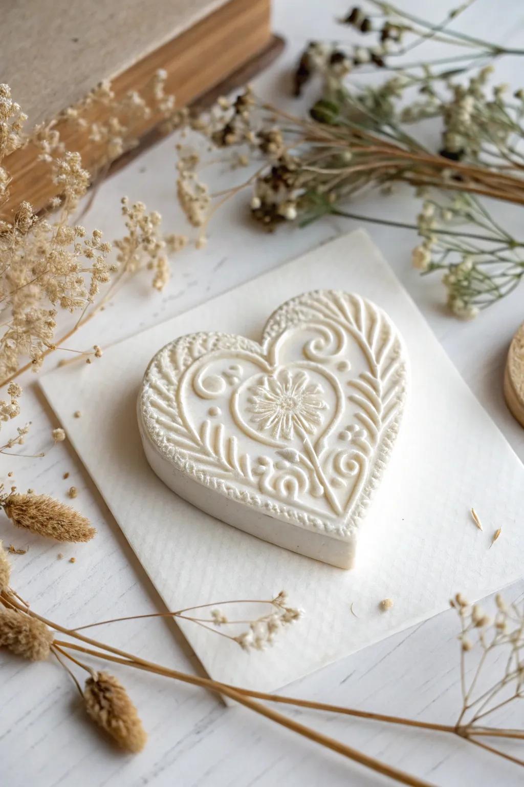 Hand-carved heart stamp perfect for heartfelt messages.