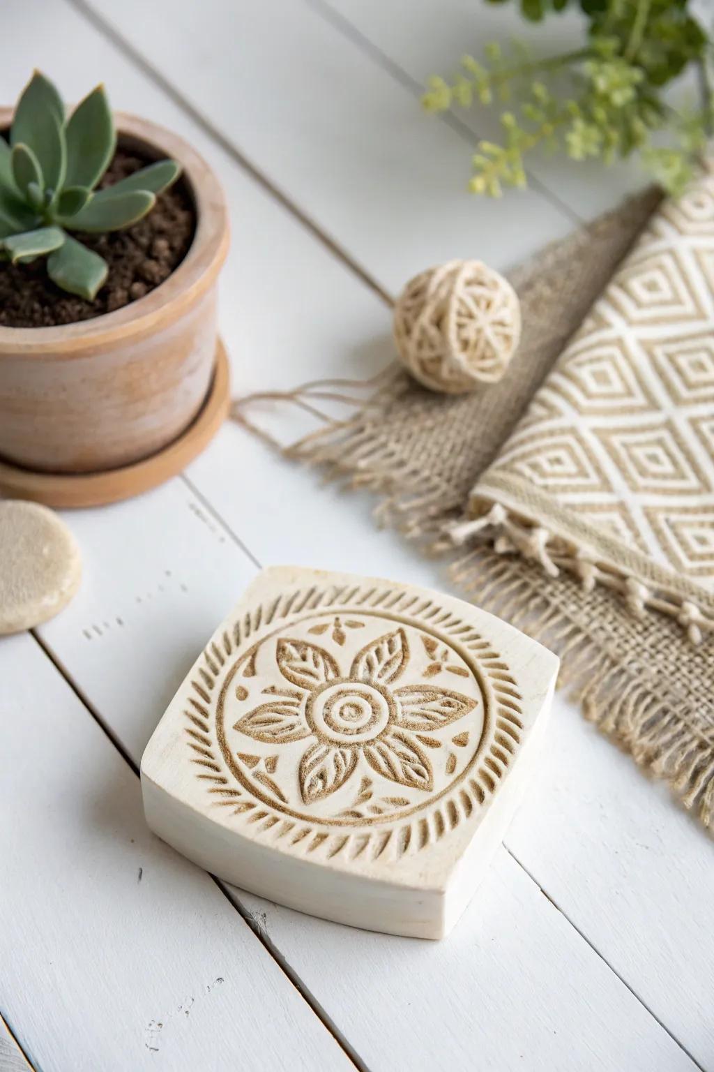 Hand-carved floral stamps bring a touch of spring to your crafts.