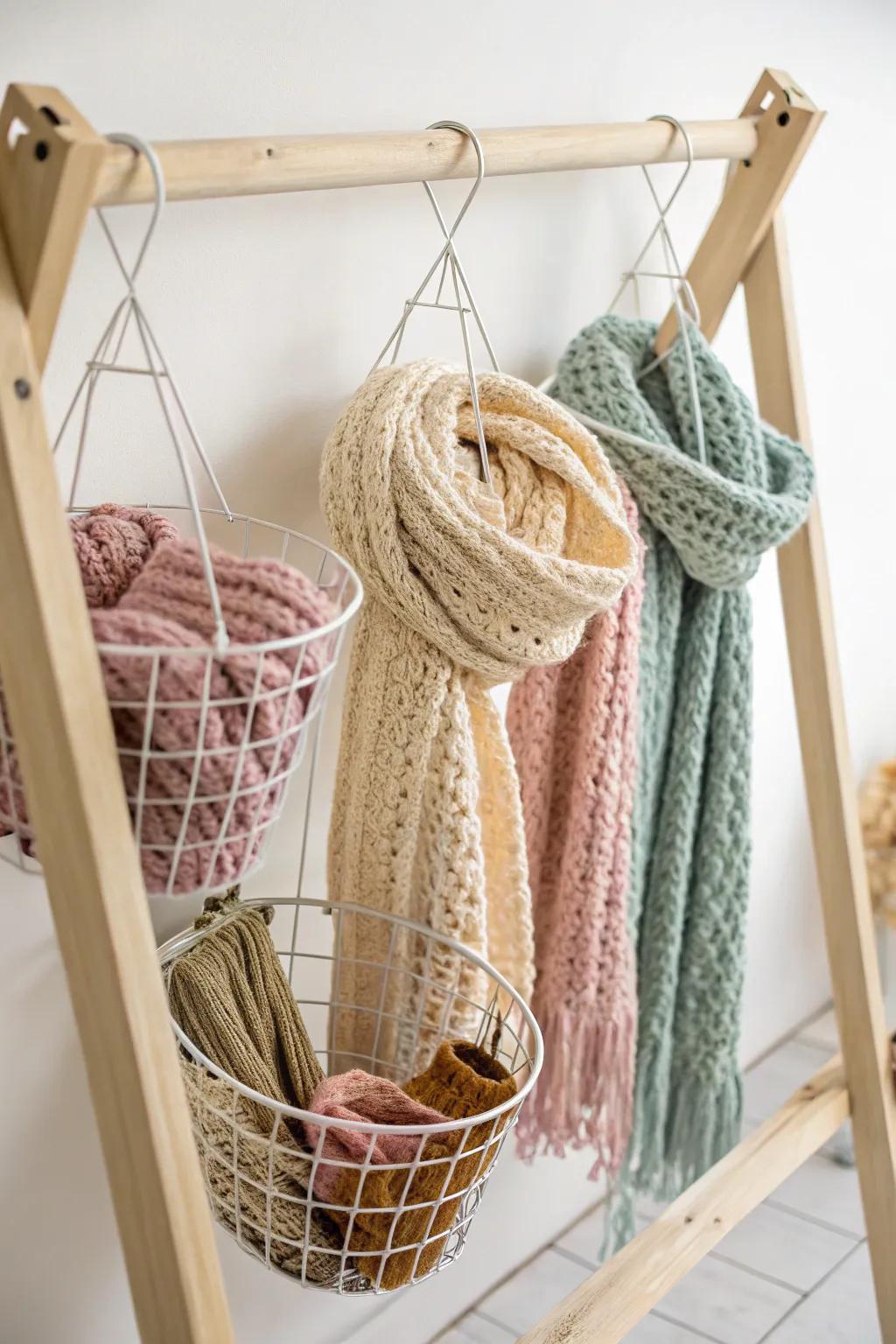 Enhance your market setting with charming metal hangers displaying your delicate crochet creations.